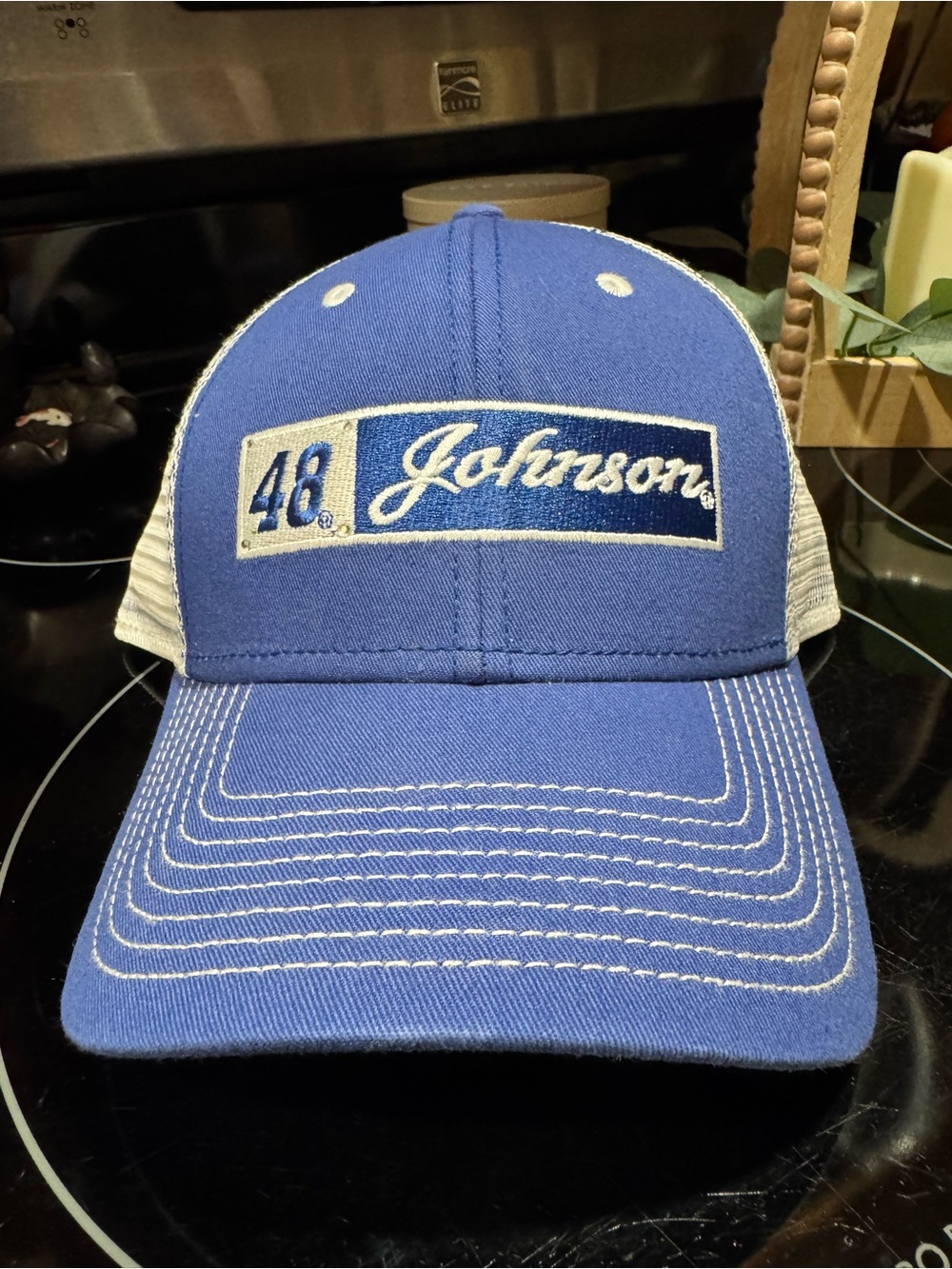 Nascar Blue & White Mesh Trucker Hat with Logo Tag